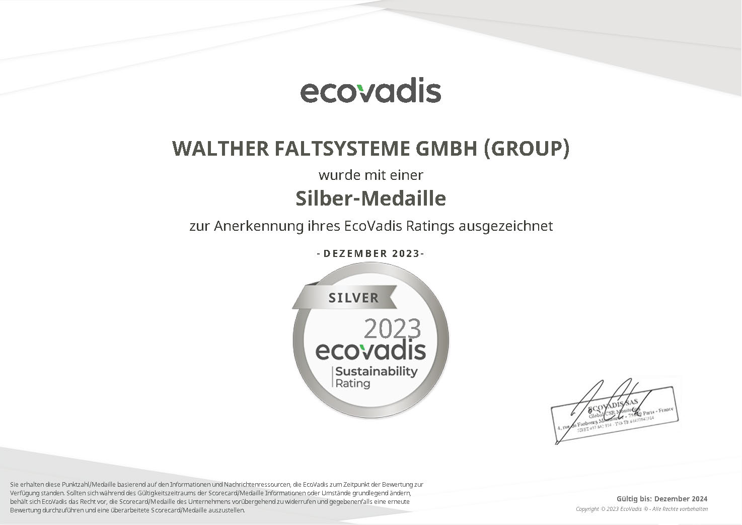 EcoVadis Silber-Medaille